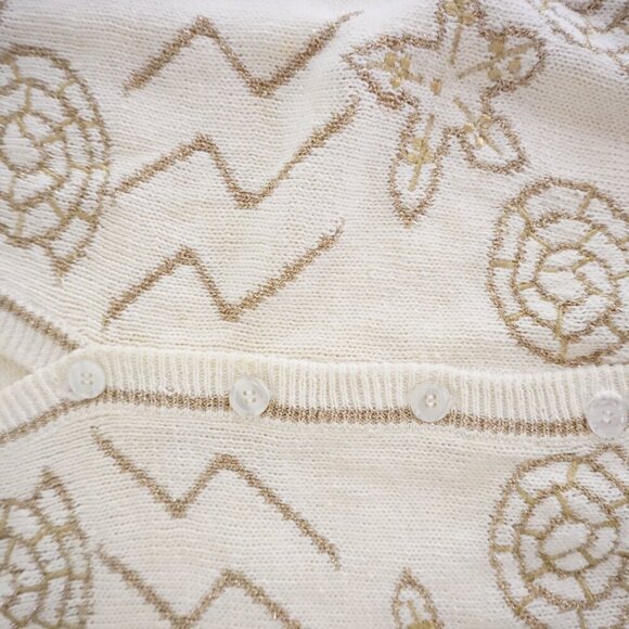Vintage Cervelle Cream Gold Embroidered Beach Theme Button Up Knit Cardigan Xl - Picture 5 of 13